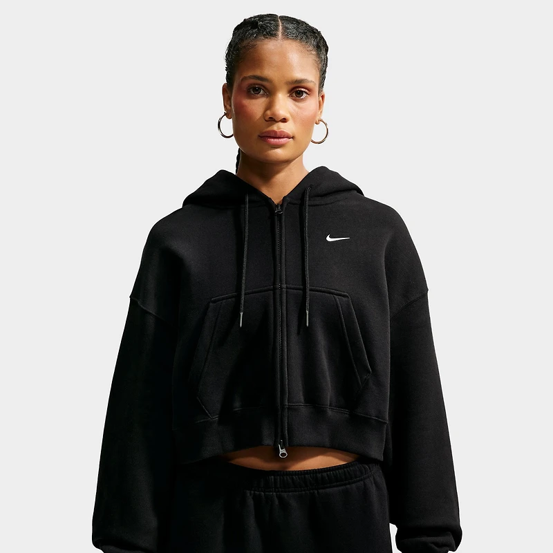 Nike Studio Fleece Chandail à capuche Court Zippé Noir / Blanc
