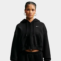 Nike Studio Fleece Chandail à capuche Court Zippé  Noir / Blanc