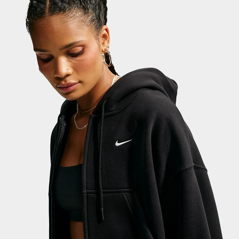 Nike Studio Fleece Cropped Full Zip Hoodie Black / White
