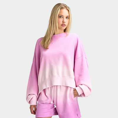Nike Sportswear Femmes Phoenix Fleece Chandail à col rond surdimensionné teinté Rose Mousse / Magenta Clair