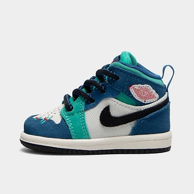 Jordan 1 Mid TD Craie / Rouge Universitaire - Bleu Véritable