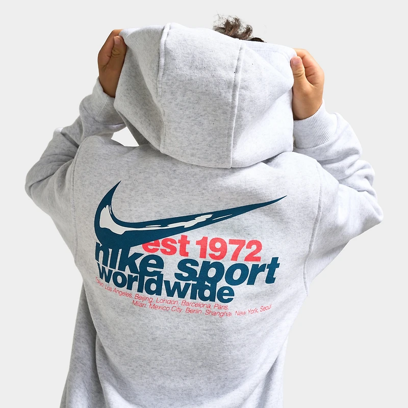 Nike Sportswear Juniors' Club Fleece Hoodie Birch Heather / Bright Crimson