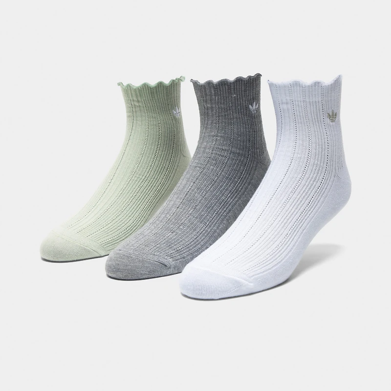 adidas Originals Ruffle Quarter Socks (3P) Grey/White-Green