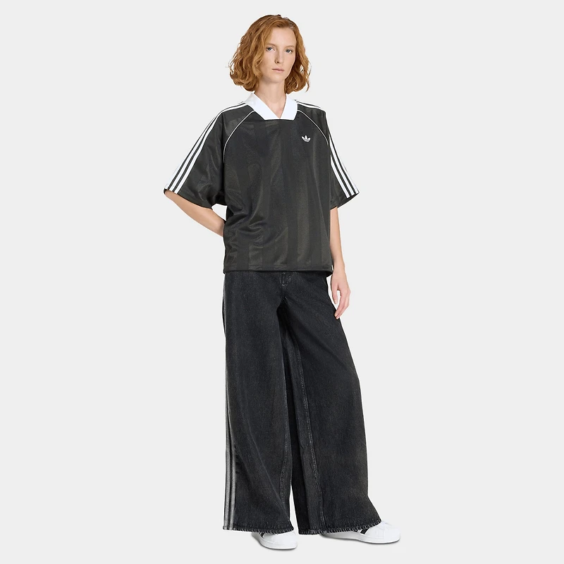 Adidas Women's 3 Stripe Jacquard Tee Black / White