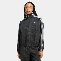 adidas Women's Firebird Oversized All over print Denim Jacket Black / Grey Six