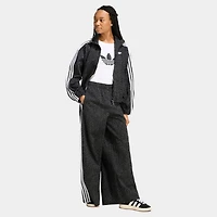 adidas Women's Firebird Oversized All over print Denim Jacket Black / Grey Six
