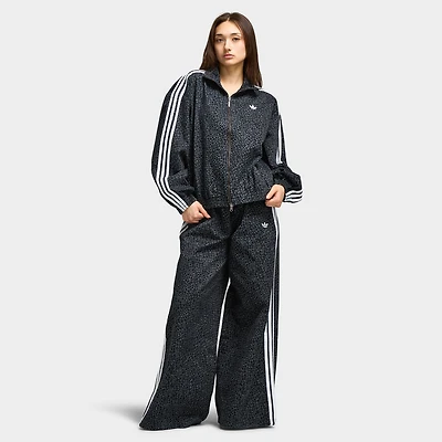 adidas Women's Firebird Oversized All over print Denim Jacket Black / Grey Six