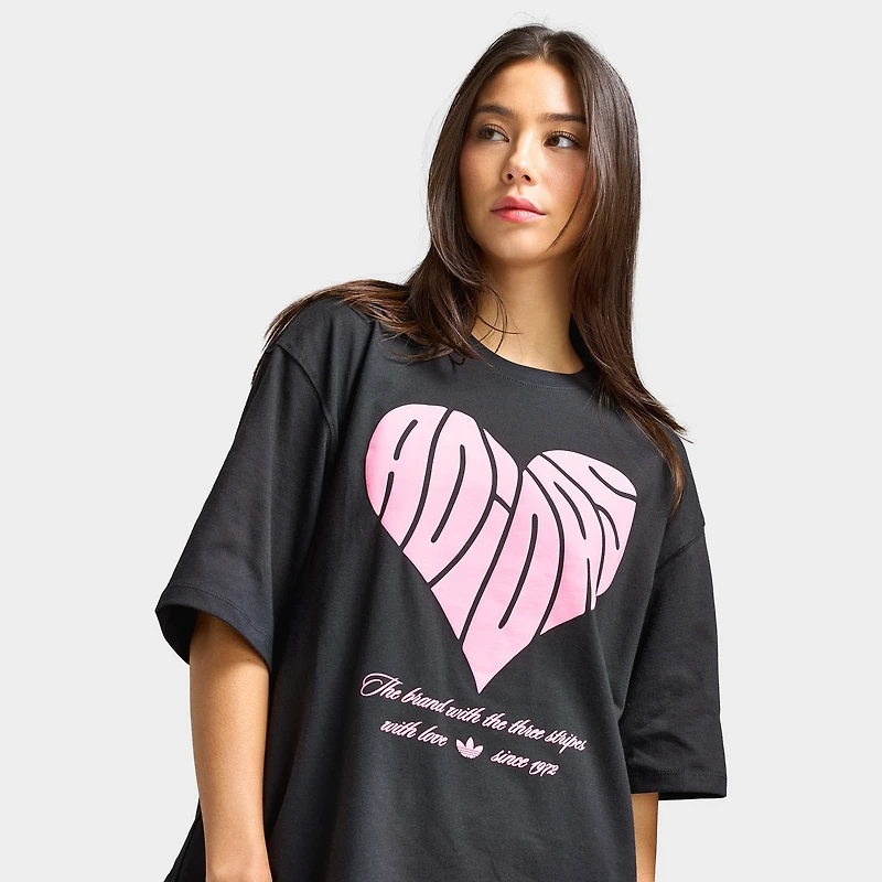adidas Femmes t-shirt Surdimensionné à Motif Cœur / Noir