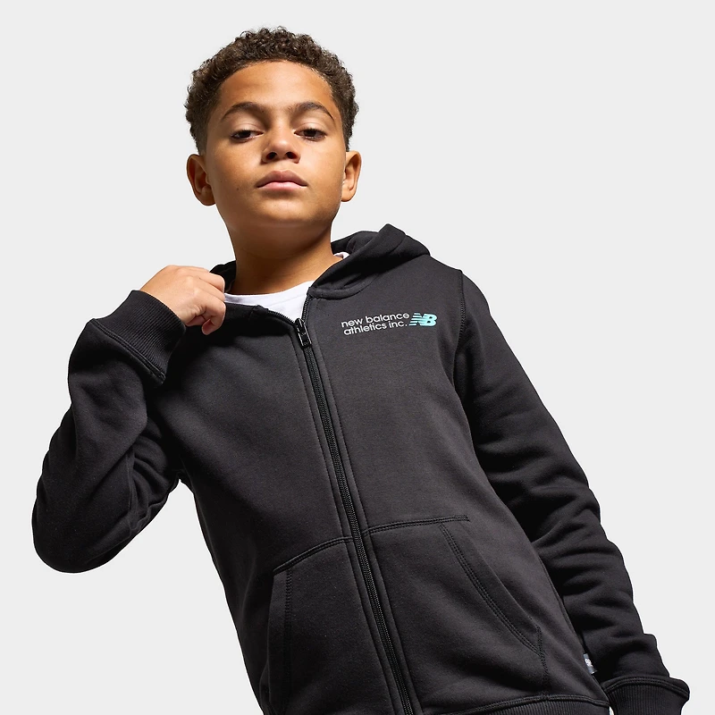 New Balance Juniors' Linear Small Logo Fullzip Hoodie / NB Caviar