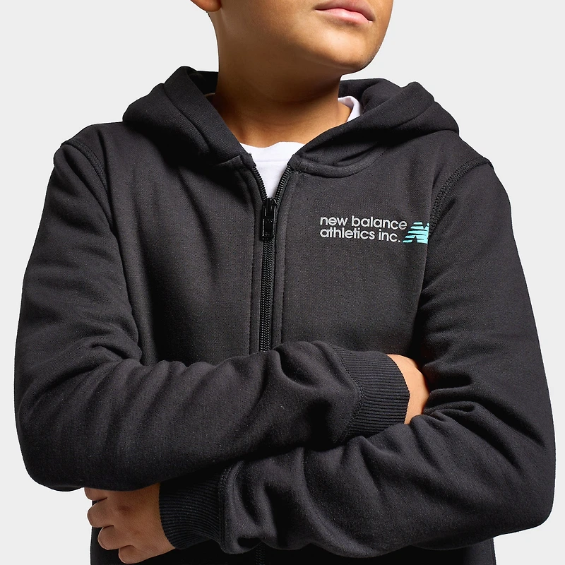 New Balance Juniors' Linear Small Logo Fullzip Hoodie / NB Caviar