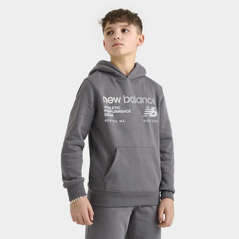 New Balance Junior Boys' Linear Logo Popover Hoodie / Castle Rock