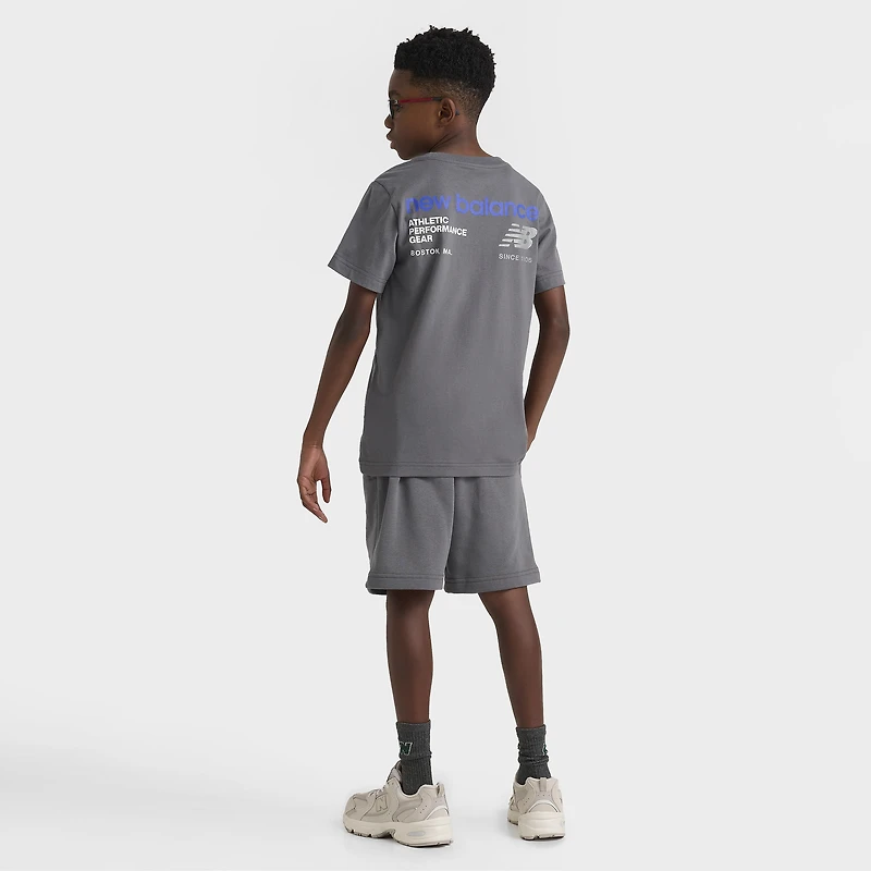 New Balance Junior Boys' Linear Logo Back Hit Tee / Castle Rock
