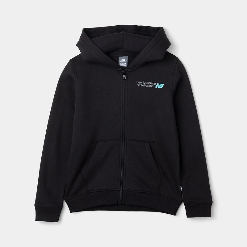 New Balance Juniors' Linear Small Logo Fullzip Hoodie / NB Caviar