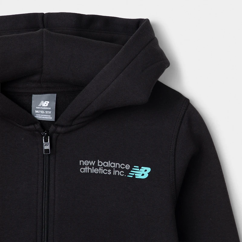 New Balance Juniors' Linear Small Logo Fullzip Hoodie / NB Caviar