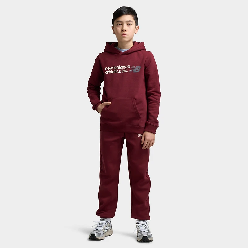 New Balance Juniors' Linear Logo Hoodie / Monarch Burgundy
