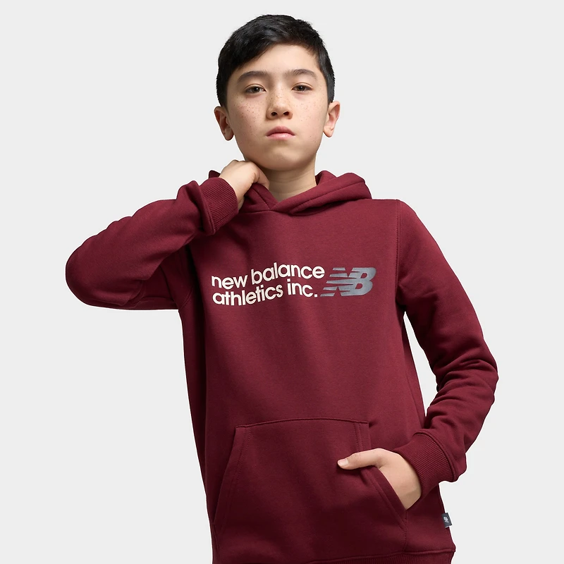 New Balance Juniors' Linear Logo Hoodie / Monarch Burgundy