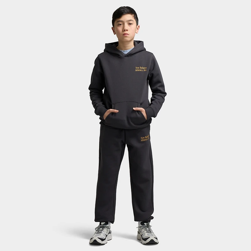 New Balance Juniors' Linear Logo Overlay Hoodie / Caviar Black