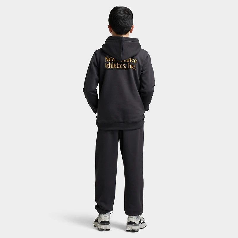 New Balance Juniors' Linear Logo Overlay Hoodie / Caviar Black