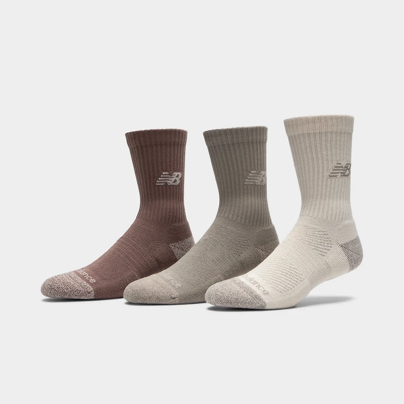New Balance Active Cushion Crew Socks (3-Pack) Brown / Beige