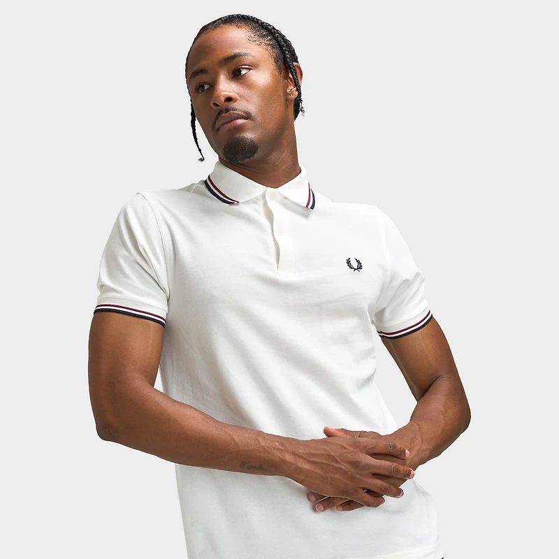 Fred Perry Polo à Double Liseré Blanc neige / Rouge Brûlé