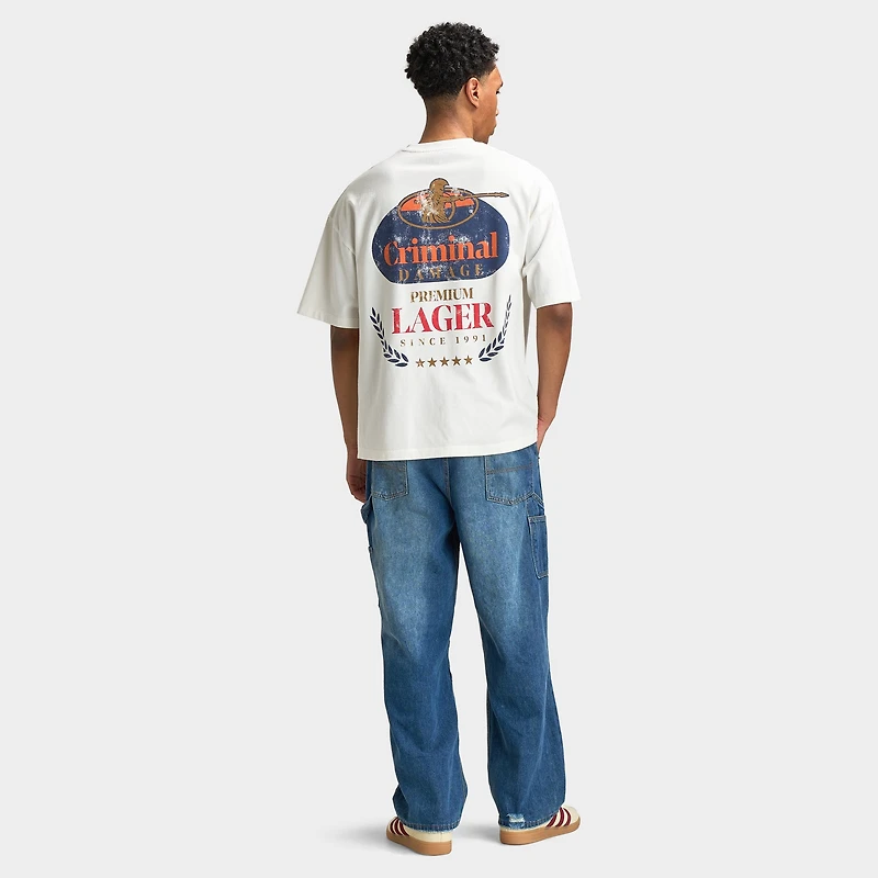 Criminal Damage Hommes Premium Lager T-shirt / Blanc Cassé