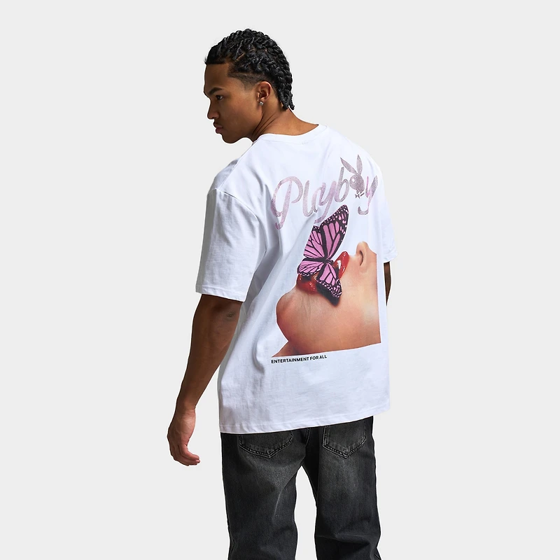 Playboy Women's Diamonte Oversized Graphic Tee / White