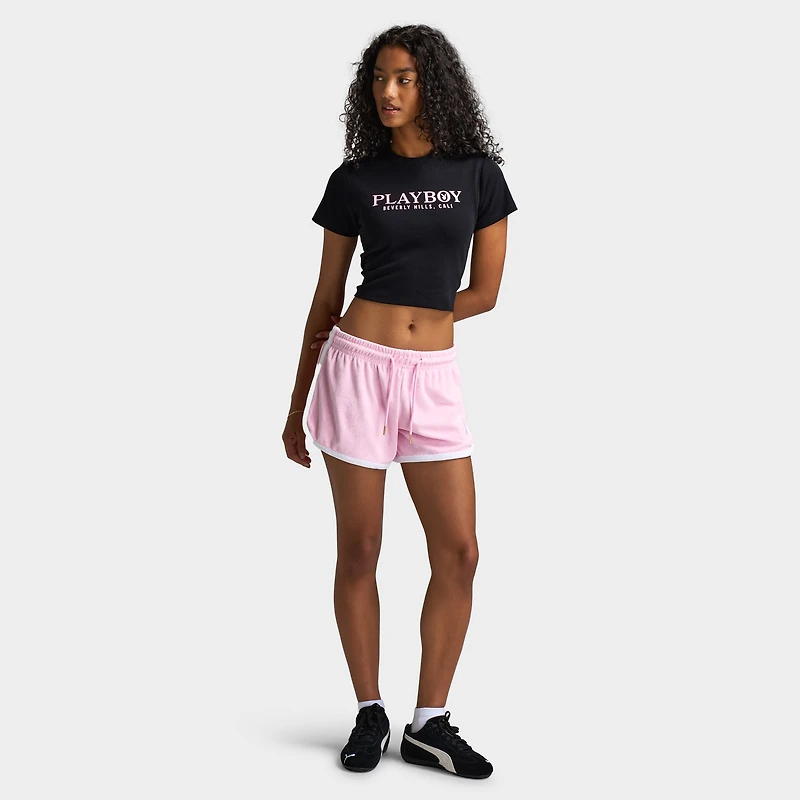 Playboy Casa Tie Back Baby Tee Black / Pinkesque