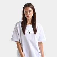 Playboy Women's Lips Diamonte Graphic T-Shirt / White