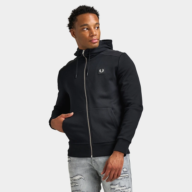 Fred Perry Fabric Blocked Zip Through Sweatshirt / Black