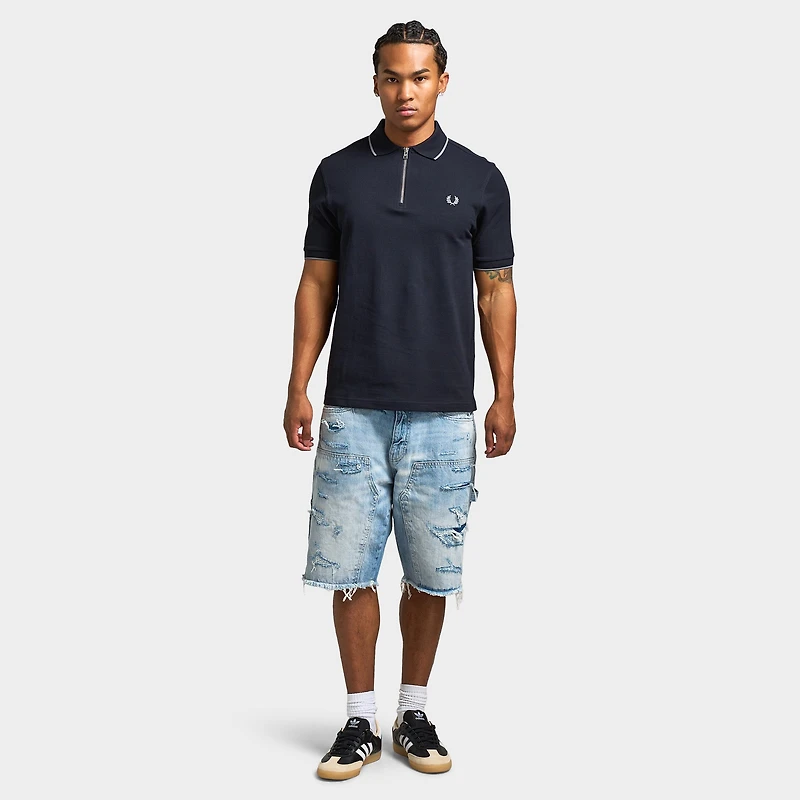 Fred Perry Zip-Neck Shirt Navy / Stockpile Blue