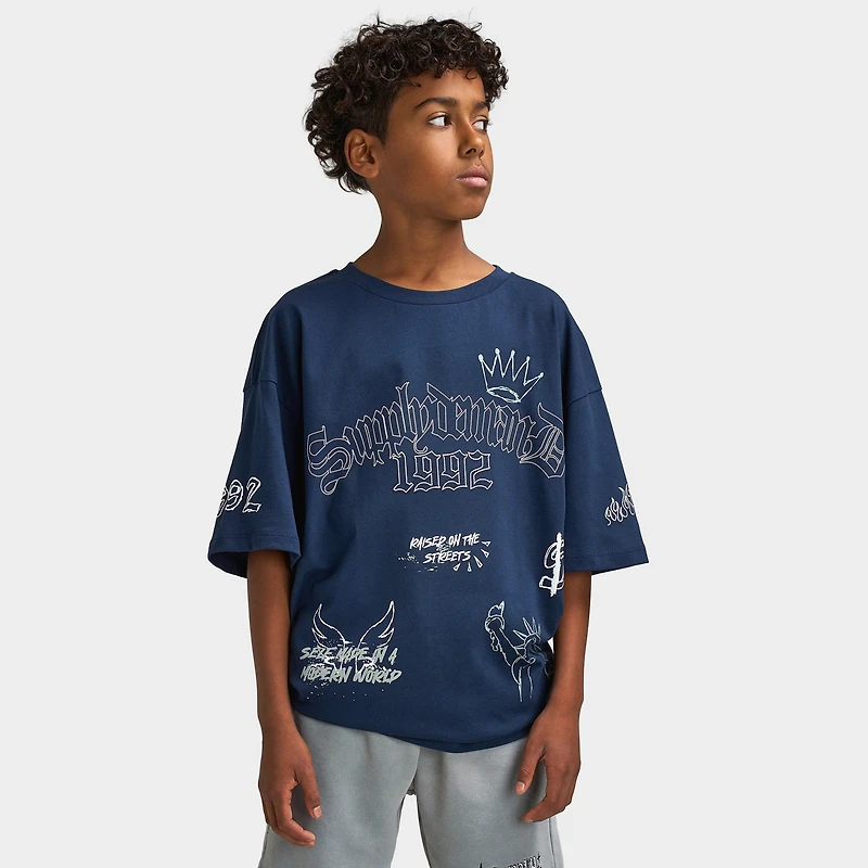 Supply & Demand Juniors' Scratch T-Shirt / Washed Navy Blazer