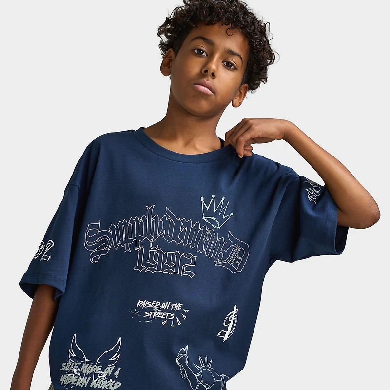 Supply & Demand Juniors' Scratch T-Shirt / Washed Navy Blazer