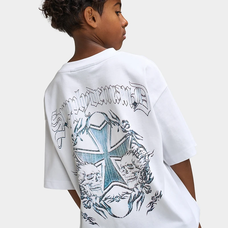 Supply & Demand Juniors' Flame Cross T-Shirt / White