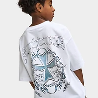 Supply & Demand Juniors' Flame Cross T-Shirt / White