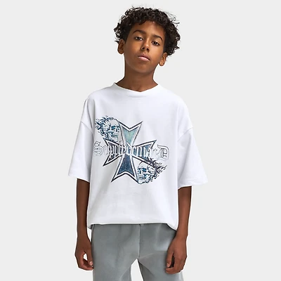 Supply & Demand Juniors' Flame Cross T-Shirt / White