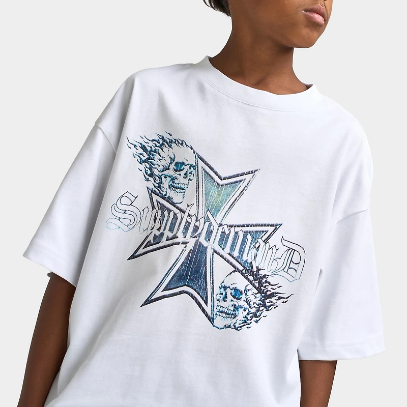 Supply & Demand Juniors' Flame Cross T-Shirt / White