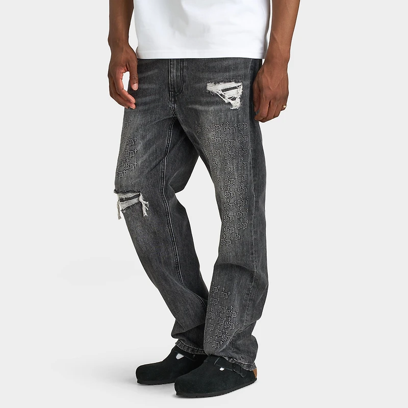 Supply & Demand Jeans à Effet Gaufré et Déchirés  / Denim Noir Délavé