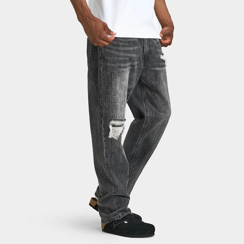 Supply & Demand Disguise Embossing and Rip Jeans / Black Washed Denim