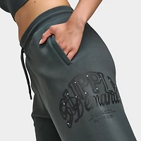 Supply & Demand Women's Spray Wide Leg Joggers / Dark Grey With Diamantes