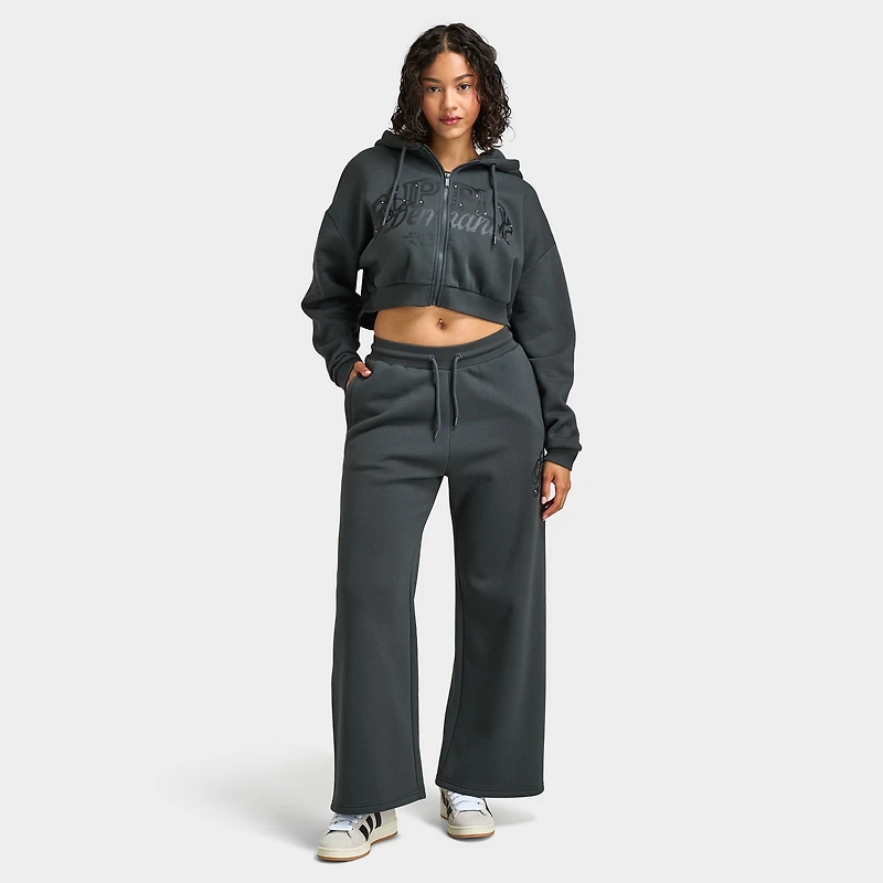 Supply & Demand Women's Spray Boxy Hoodie / Dark Grey With Diamantes