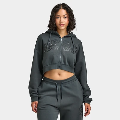 Supply & Demand Women's Spray Boxy Hoodie / Dark Grey With Diamantes