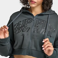 Supply & Demand Women's Spray Boxy Hoodie / Dark Grey With Diamantes