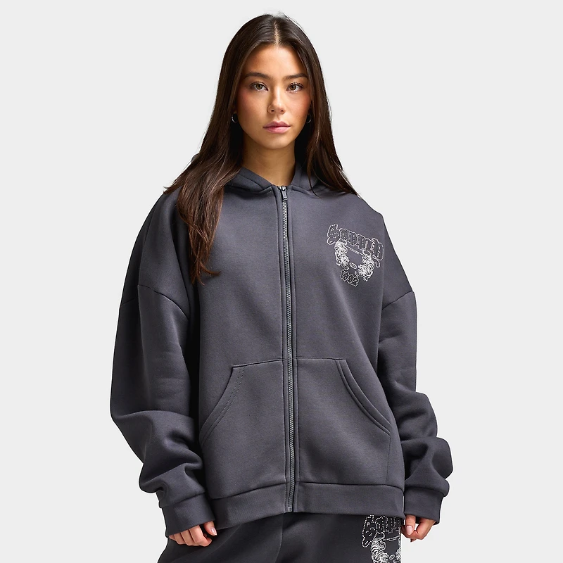 Supply & Demand Chandail à capuche zippé pour femmes Noir sable / Pierres scintillantes Keyline
