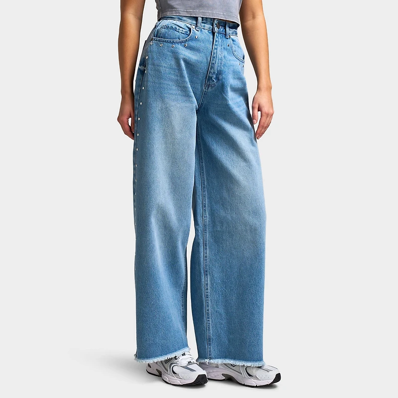 Supply & Demand Women's Stud Wide Leg Jeans / Mid Wash