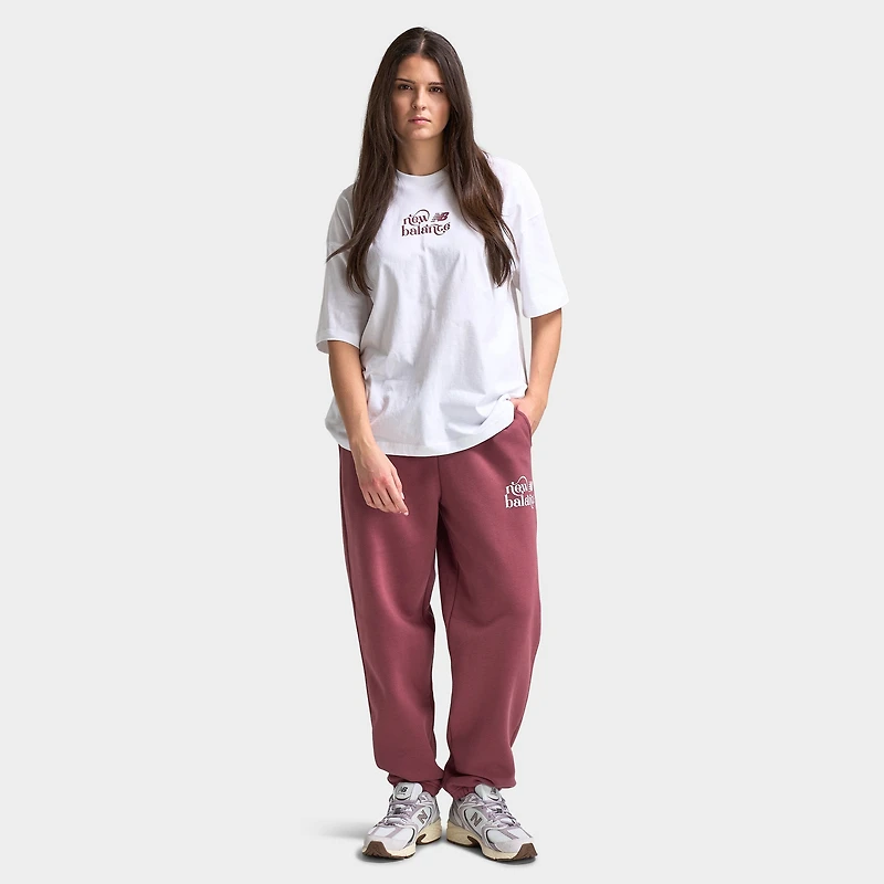 New Balance Femmes Pantalon Jogger à Revers Motif Graphique / Rouge