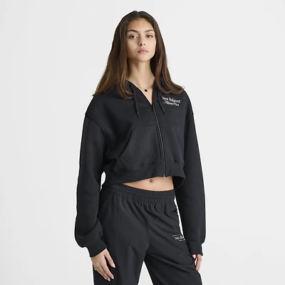 New Balance Femmes Crop Linéaire Chandail à Capuchon Entièrement Zippé / Noir