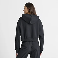 New Balance Femmes Crop Linéaire Chandail à Capuchon Entièrement Zippé / Noir