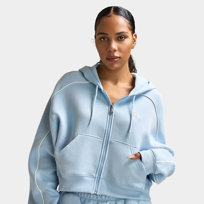 New Balance Chandail à Capuche Zippé intégral Liseré Bleu Oxford / Sel de Mer