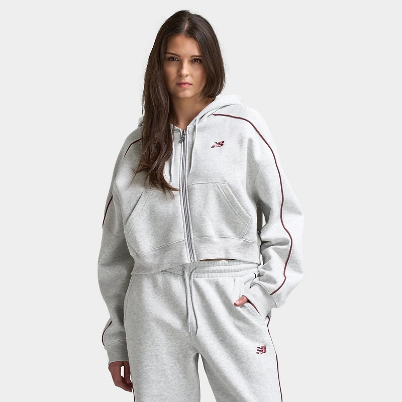 New Balance Femmes Chandail à Capuchon Court Zippé / Gris