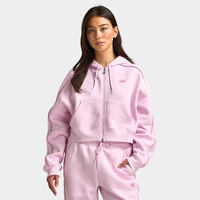 New Balance Women's Piping Full-Zip Hoodie / Light Raspberry